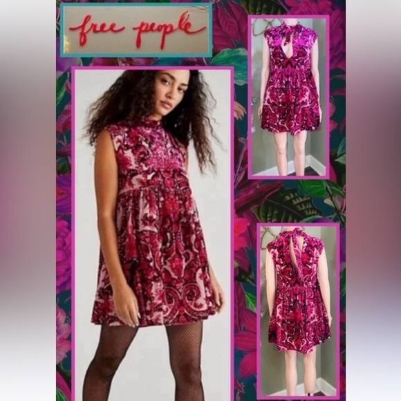 Free People All the time Velvet mini paisley dress small NWOT - Picture 2 of 14